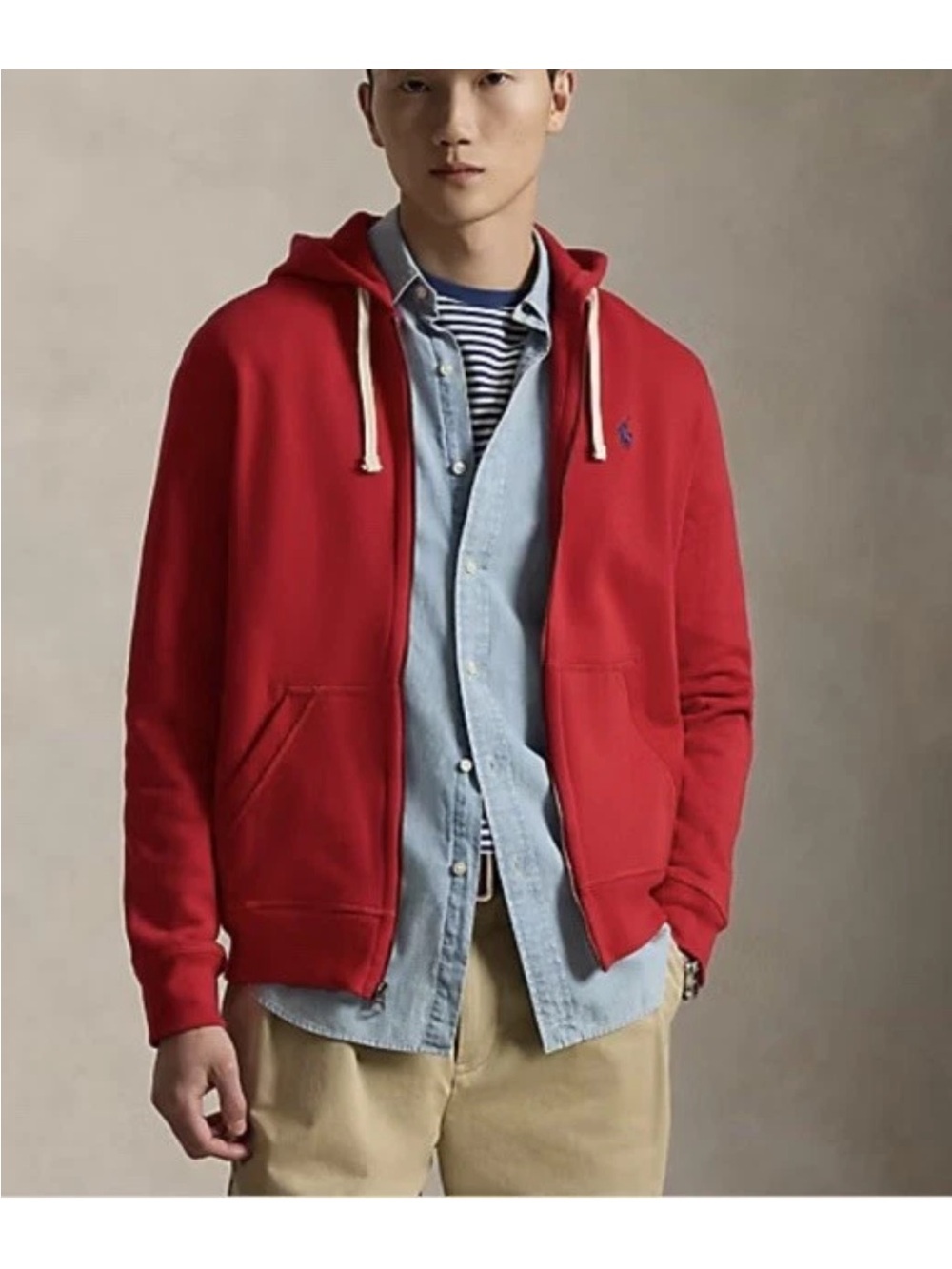 POLO Ralph Lauren Fleece Full Zip Hoodie Red Men's Size Medium M Sweatshirt